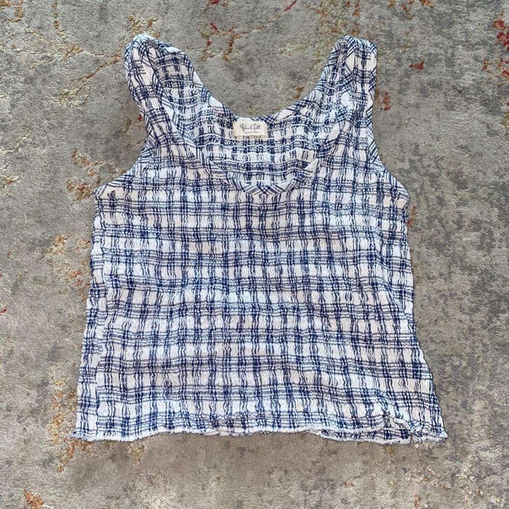 Brandy Melville Blue and White Plaid Tank Top